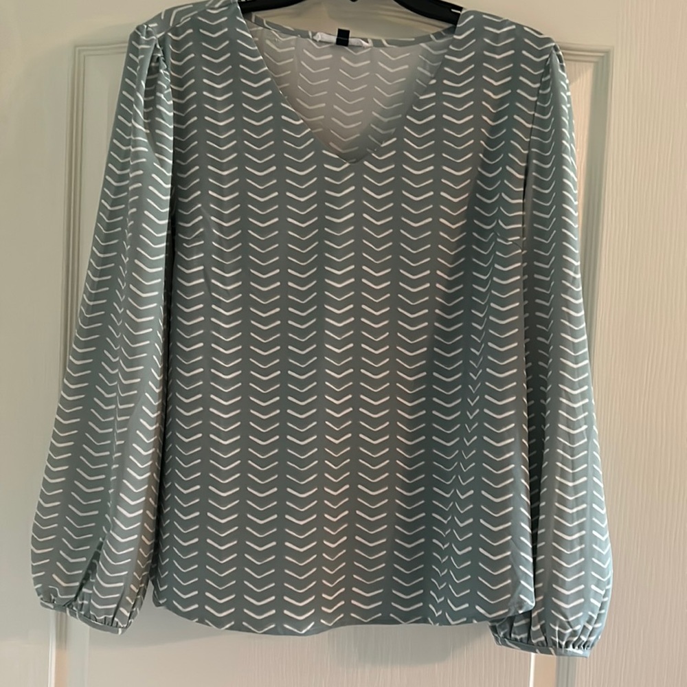 Michelle McDowell blouse. Green and white. Worn maybe twice. Perfect condition.